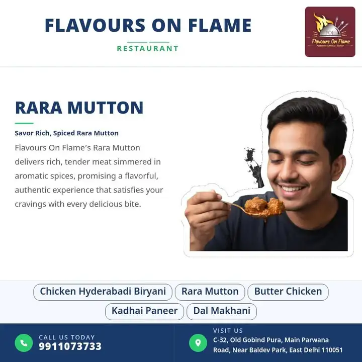Savor the rich flavors of Rara Mutton at Flavours On Flame, known for its flavorful mutton korma and authentic Hyderabad...